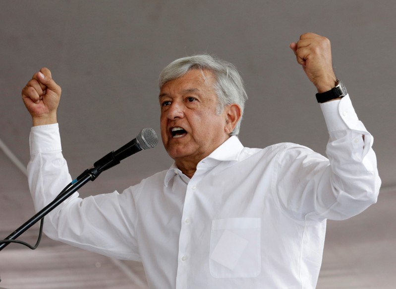 Leftist front-runner Andres Manuel Lopez Obrador of MORENA speaks during his campaign rally in Cuautitlan Izcalli,