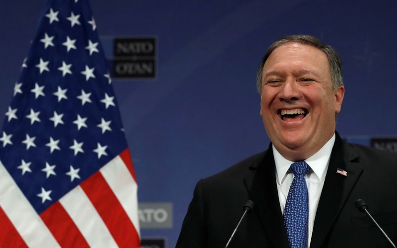U.S. Secretary of State Mike Pompeo attends a news conference at the Alliance’s headquarters, in Brussels