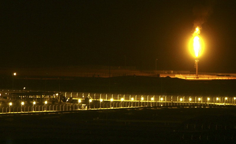 FILE PHOTO: Shaybah oilfield complex is seen at night in the Rub' al-Khali desert, Saudi Arabia