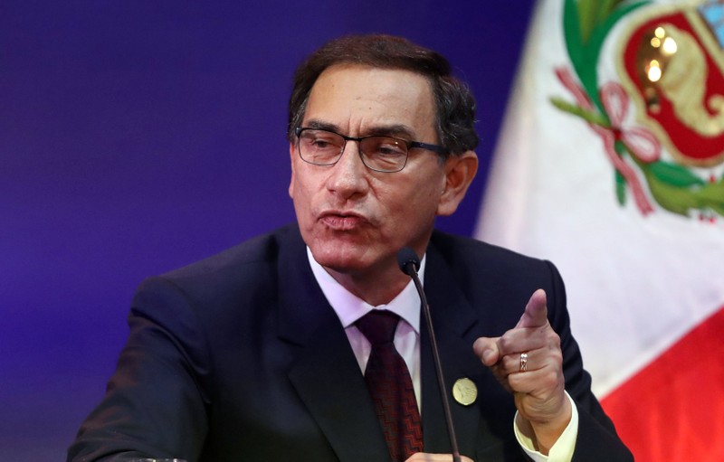 Peru's President Martin Vizcarra speaks at a press conference at the end of the VIII Summit of the Americas in Lima