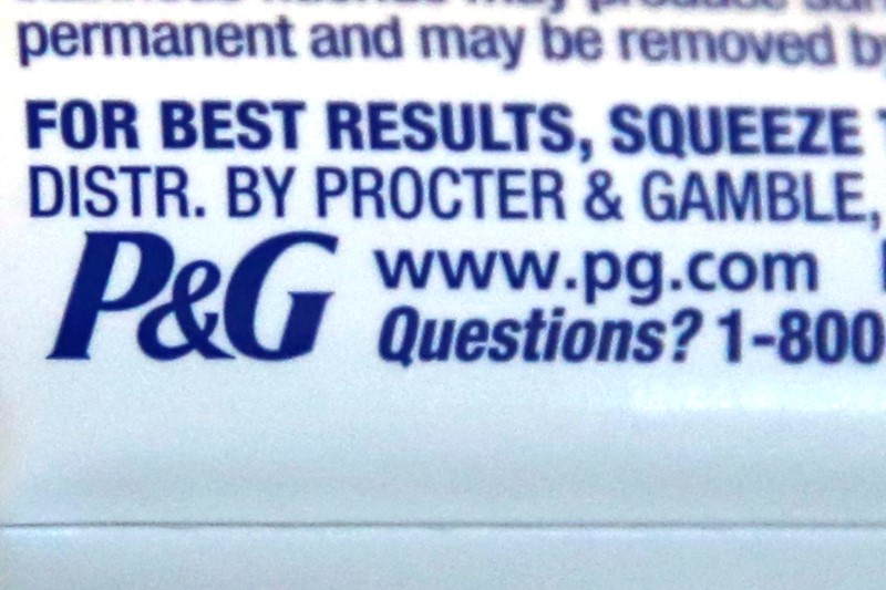 FILE PHOTO - The logo of Dow Jones Industrial Average stock market index listed company Procter & Gamble (PG) is seen on a tube of toothpaste in Los Angeles