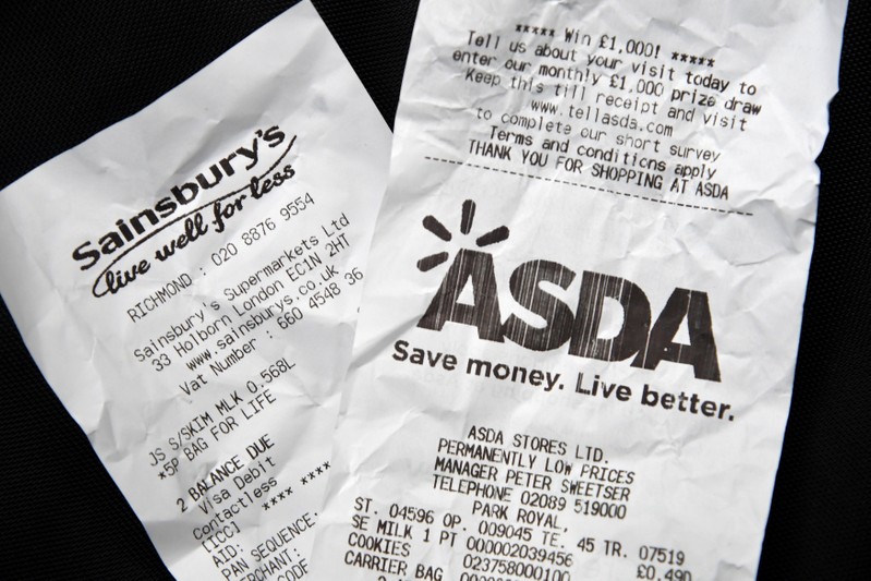 Till receipts from Asda and Sainsbury's can be seen in this photo illustration