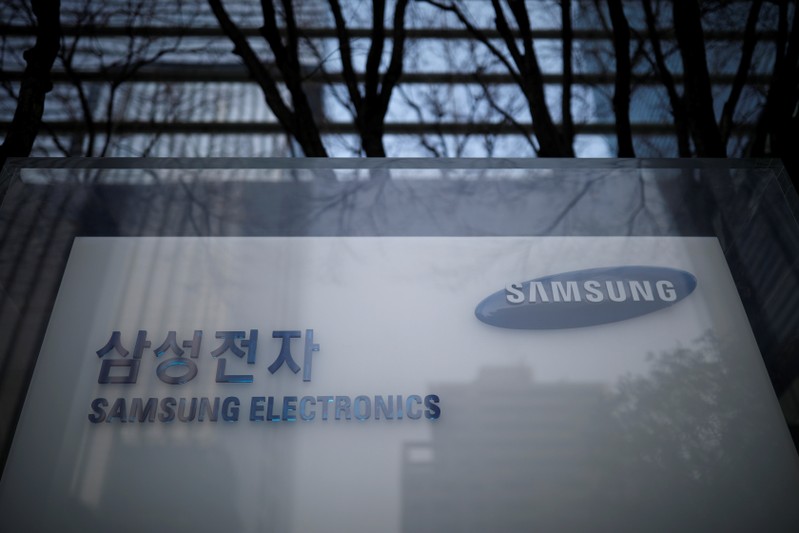 The logo of Samsung Electronics is seen at its office building in Seoul