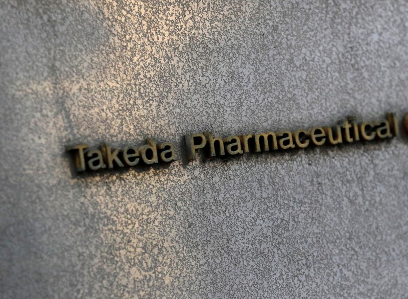 FILE PHOTO: Takeda Pharmaceutical's signboard is seen on its headquarters building in Tokyo