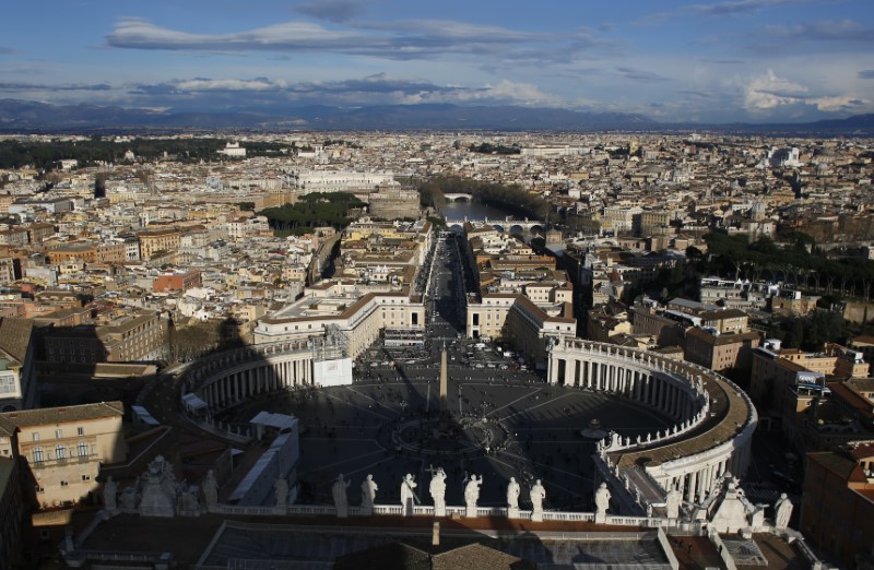 A general view of Saint Peter's Square and the city of Rome is seen from Saint Peter's Basilica at the Vatican
