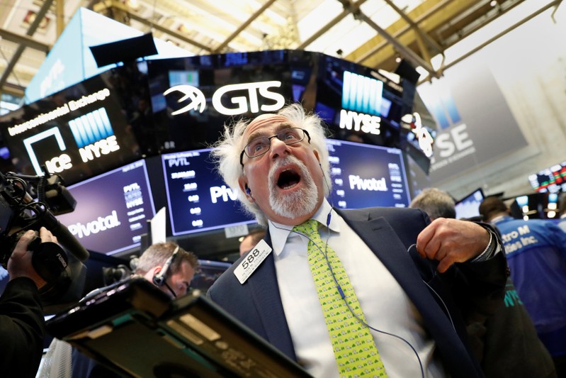 Trader Peter Tuchman is pictured working on the floor of the New York Stock Exchange in the Manhattan borough of New York City