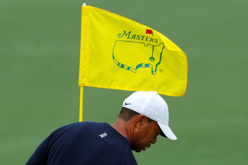Tiger Woods of the U.S. stands on the second green during practice for the 2018 Masters golf tournament in Augusta