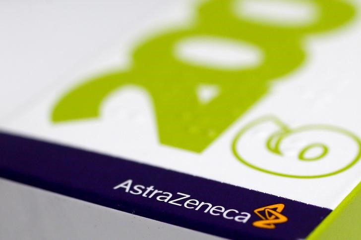 FILE PHOTO: The logo of AstraZeneca is seen on a medication package at a pharmacy in London