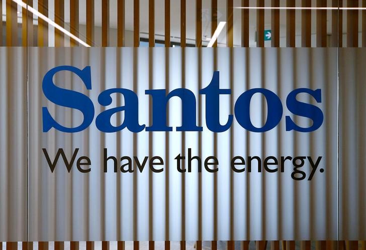 FILE PHOTO: The logo of Australian oil and gas producer Santos Ltd is pictured at their Sydney office