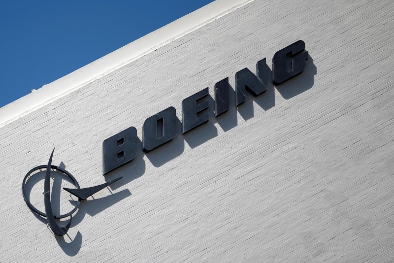 The logo of Dow Jones Industrial Average stock market index listed company Boeing (BA) is seen in Los Angeles