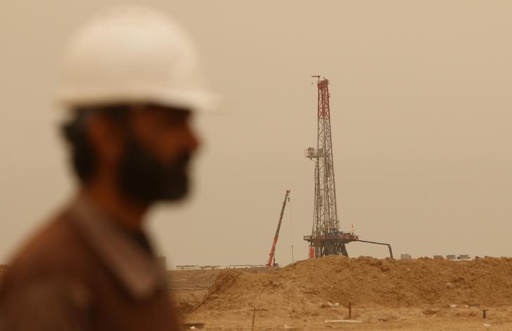 Drilling equipment is seen at the Sindbad oil field near the Iraqi-Iranian border in Basra
