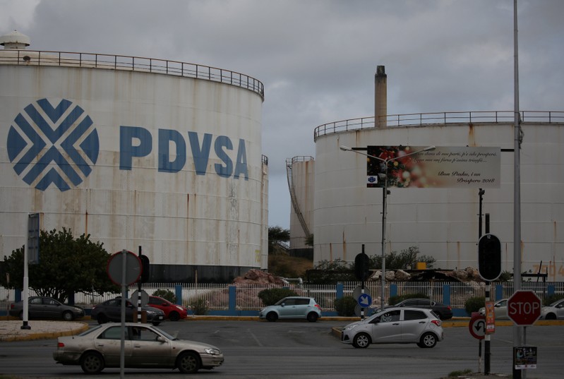 FILE PHOTO: Logo of Venezuelan oil company PDVSA is seen on a tank at Isla refinery in Willemstad on the island of Curacao
