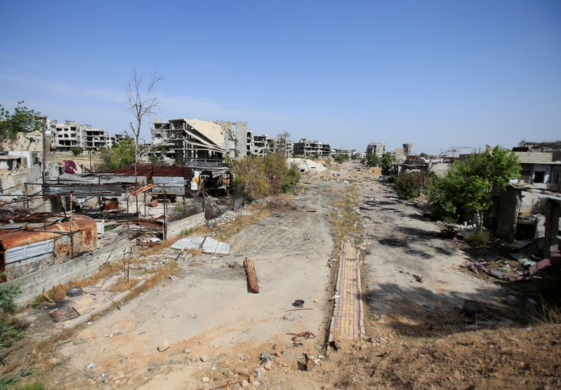 A view of a damaged site in Jobar, eastern Ghouta, in Damascus