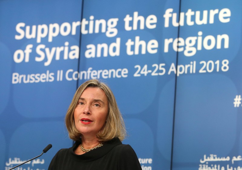 European Union foreign policy chief Mogherini speaks during an international conference on the future of Syria and the region in Brussels