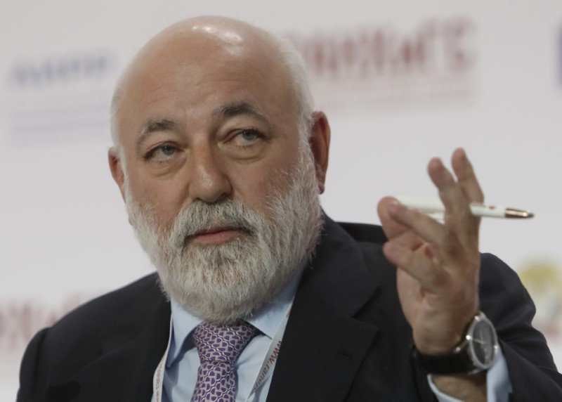 FILE PHOTO: Chairman of the Board of Directors of Renova Group Viktor Vekselberg speaks during a session of the Gaidar Forum 2018 