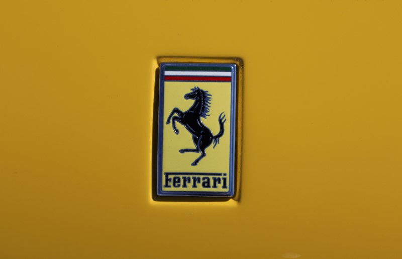A logo of sports car manufacturer Ferrari is seen in Monaco