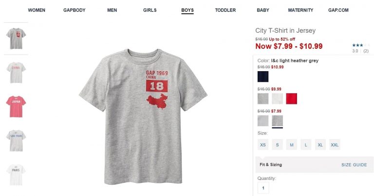 Gap apologizes for selling T-shirt with ‘incorrect map’ of China