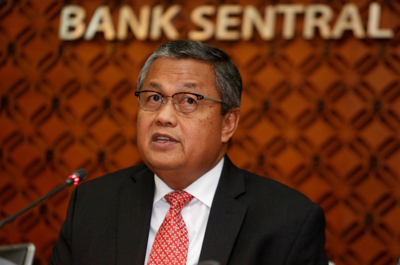 Bank Indonesia's new governor, Perry Warjiyo, speaks at a media briefing at Bank Indonesia headquarters in Jakarta