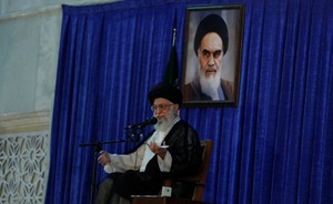 Iran's Supreme Leader Ayatollah Ali Khamenei delivers a speech during a ceremony marking the death anniversary of the founder of the Islamic Republic Ayatollah Ruhollah Khomeini, in Tehran
