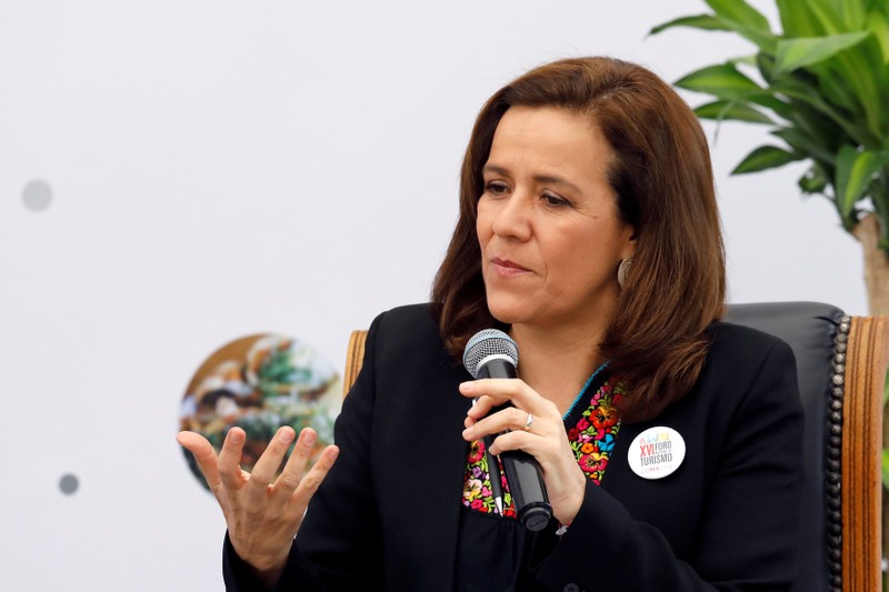 Independent presidential candidate Margarita Zavala gestures during the 16th National Tourism Forum at the Chapultepec Castle in Mexico City