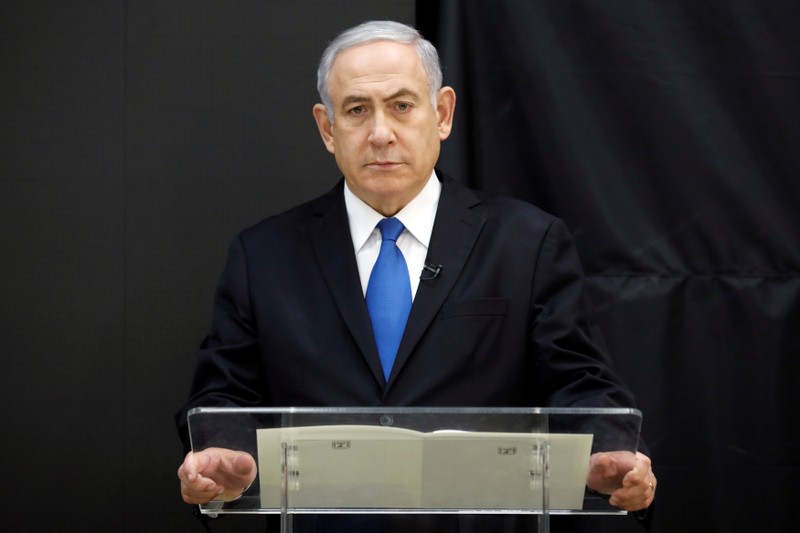 Israeli Prime minister Benjamin Netanyahu speaks during a news conference at the Ministry of Defence in Tel Aviv