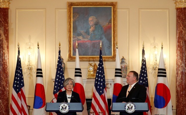 U.S. Secretary of State Pompeo holds a joint press availability with South Korean Foreign Minister Kang Kyung-wha in Washington