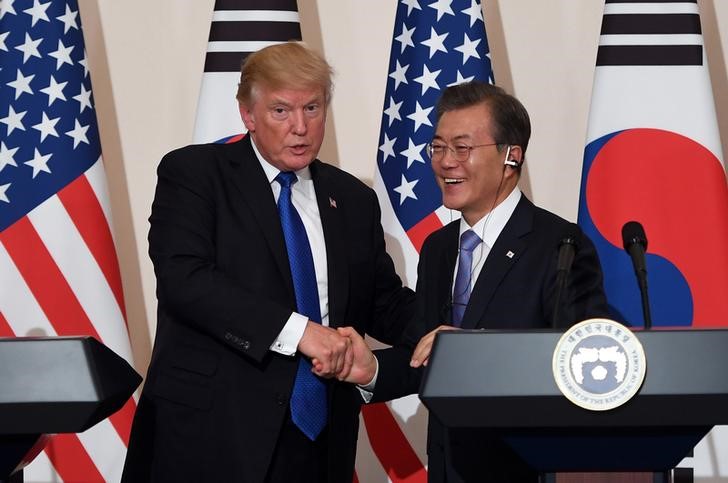 FILE PHOTO: U.S. President Trump and South Korea's President Moon Jae-in hold a joint press conference in Seoul