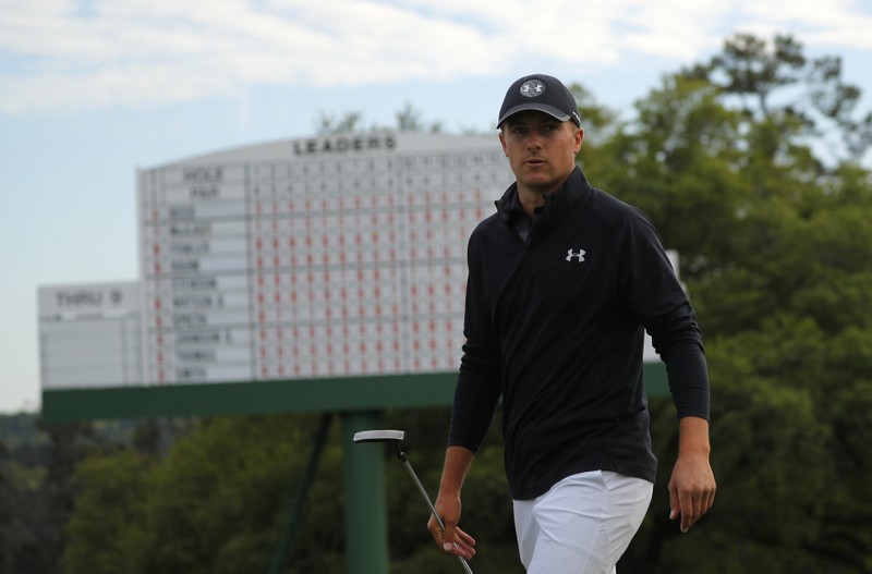 Jordan Spieth of the U.S. walks off the 18th green during final round play of the 2018 Masters golf tournament in Augusta