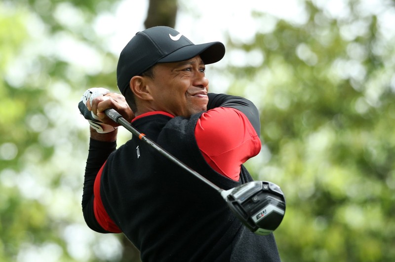 Tiger Woods of the U.S. hits off the second tee during final round play of the 2018 Masters golf tournament in Augusta