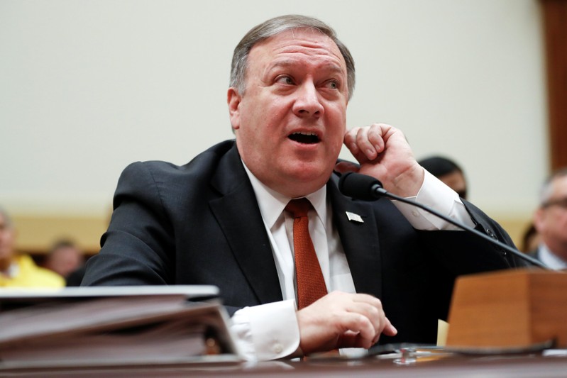U.S. Secretary of State Mike Pompeo gestures as he testifies at a hearing of the U.S. House Foreign Affairs Committee on Capitol Hill in Washington