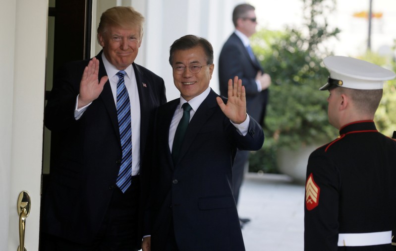 U.S. President Trump welcomes South Korean President Moon Jae-in at the White House in Washington
