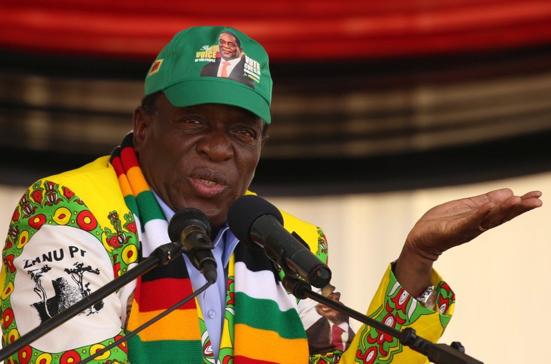 President Emmerson Mnangagwa addresses an election rally of his ruling ZANU PF party in Mutare