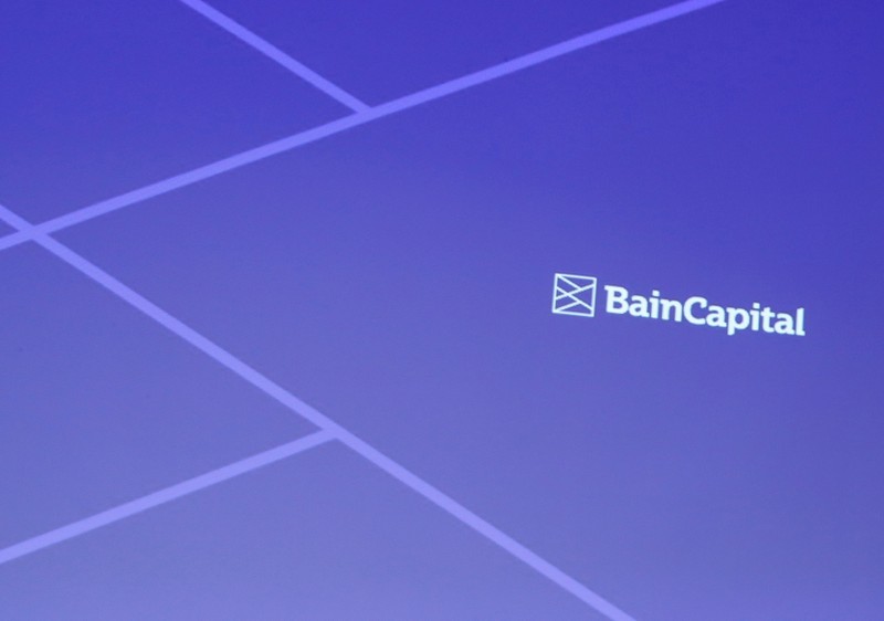 FILE PHOTO: Logo of Bain Capital is screened at a news conference in Tokyo