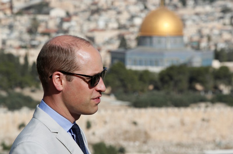 Britain's Prince William visits an observation point on Mount of Olives, overlooking Jerusalem’s Old City