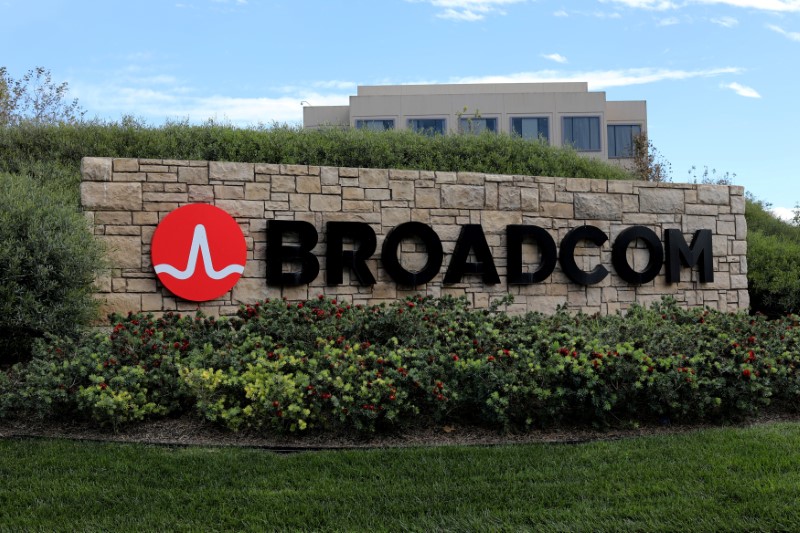 FILE PHOTO: A sign to the campus offices of chip maker Broadcom Ltd, is shown in Irvine, California