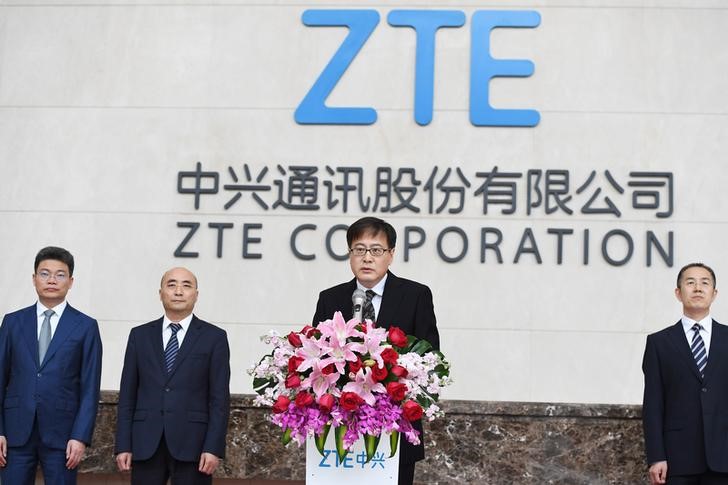 ZTE Corp's Chairman Yin Yimin speaks at a news conference at ZTE's headquarters in Shenzhen