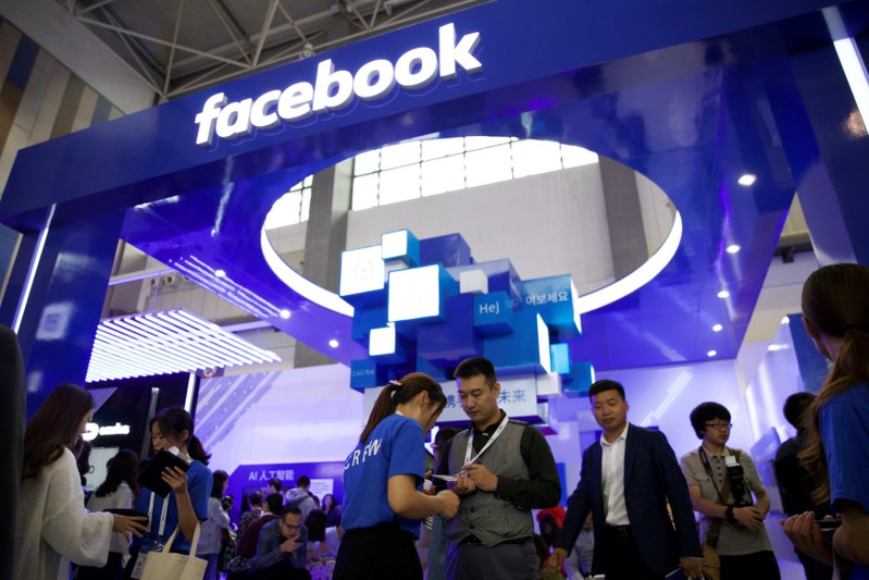 Facebook booth is seen at the China International Big Data Industry Expo in Guiyang