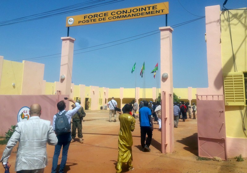 FILE PHOTO: People enter the G5 Sahel force's new military headquarters in Sevare