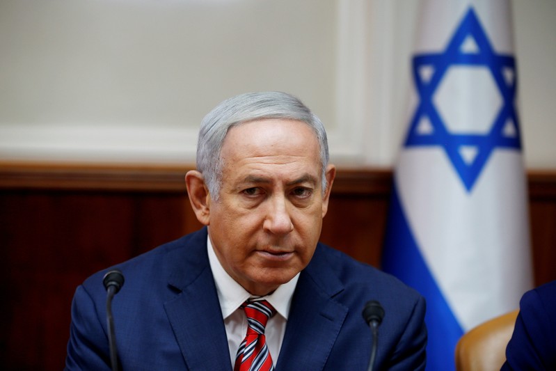 Israeli Prime Minister Benjamin Netanyahu attends the weekly cabinet meeting at the prime minister's office in Jerusalem