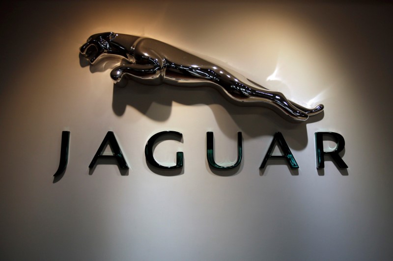 The Jaguar logo is pictured at a Jaguar Land Rover showroom in Mumbai