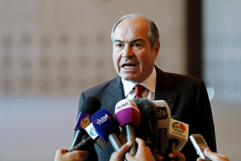 FILE PHOTO: Jordan's Prime Minister Hani Mulki speaks to the media after the swearing-in ceremony for the new cabinet at the Royal Palace in Amman, Jordan