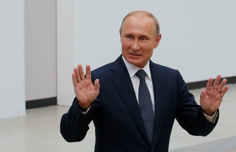 Russian President Putin attends a news conference following a live nationwide broadcast call-in in Moscow