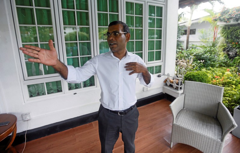 Maldives' former president Nasheed speaks during an interview with Reuters in Colombo