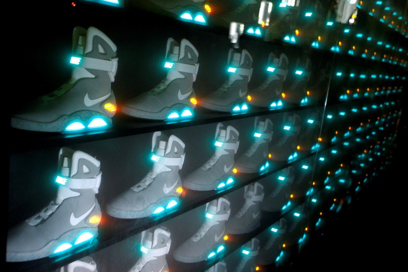 FILE PHOTO: The NIKE MAG shoe is displayed during its unveiling at The Montalban Theatre in Hollywood, California