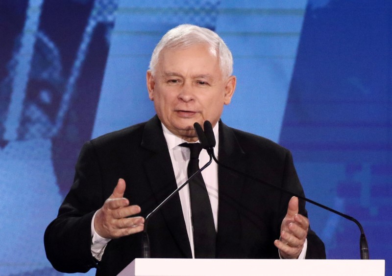 Kaczynski, leader of the ruling party Law and Justice, delivers a speech during the party convention, in Warsaw