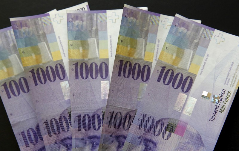 FILE PHOTO: Swiss 1,000-franc notes are seen in this picture illustration