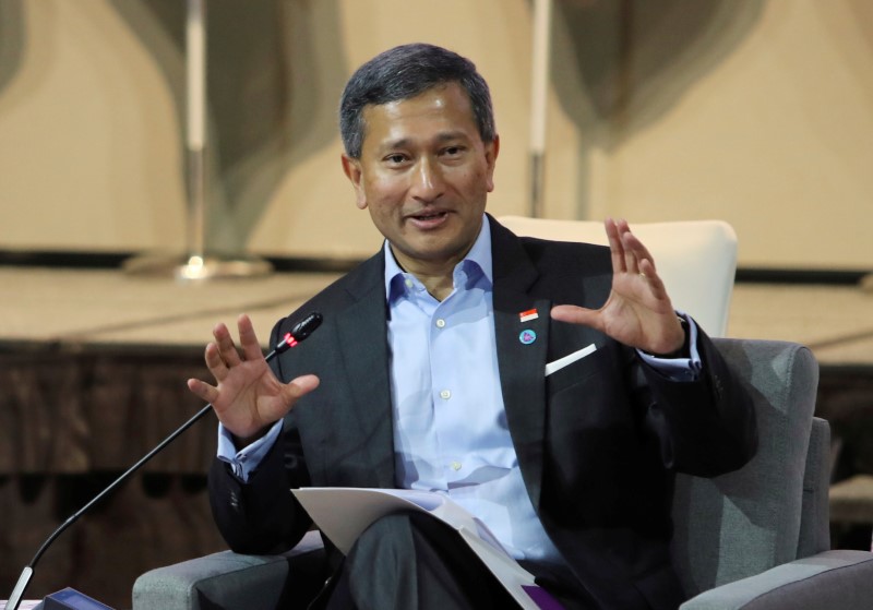 Singapore's Foreign minister Vivian Balakrishnan speaks at the Association of Southeast Asian Nations (ASEAN) Foreign Ministers' Meeting retreat in Singapore