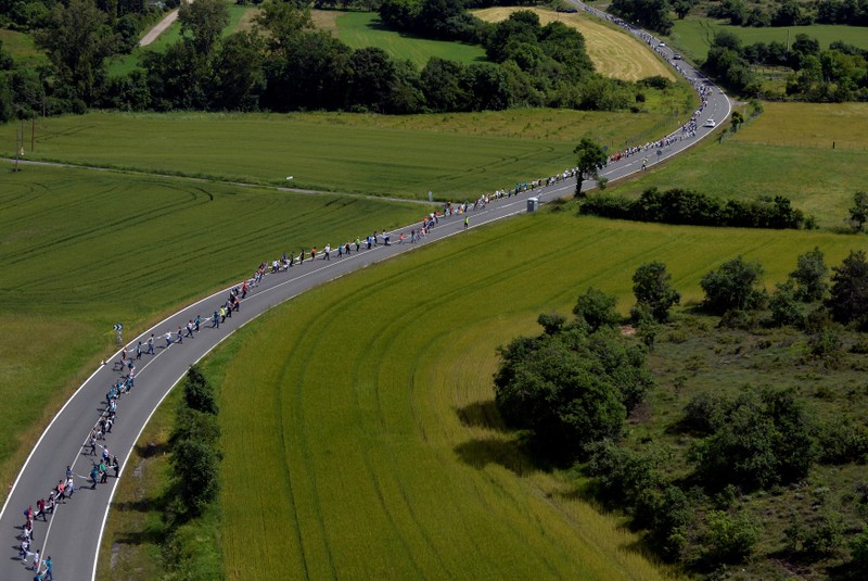 People join hands to form a 202 km (125 miles) human chain calling for a right to vote on Basque independence