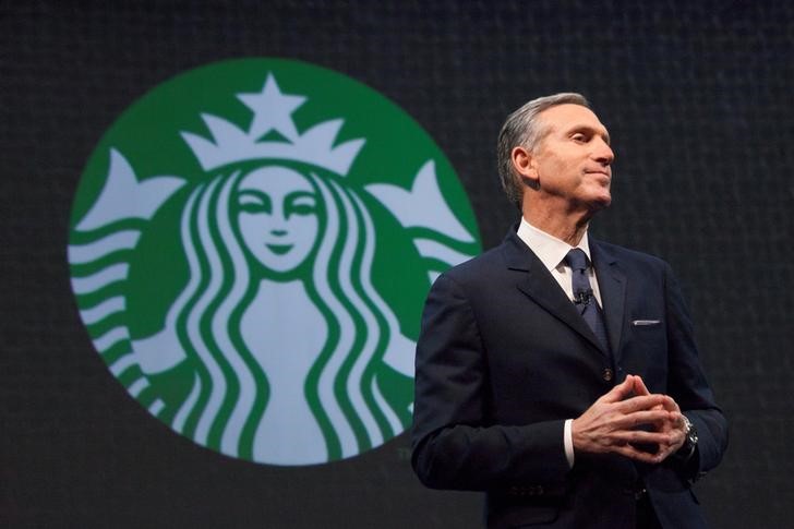 Starbucks CEO Howard Schultz speaks during the company's annual shareholders meeting in Seattle, Washington