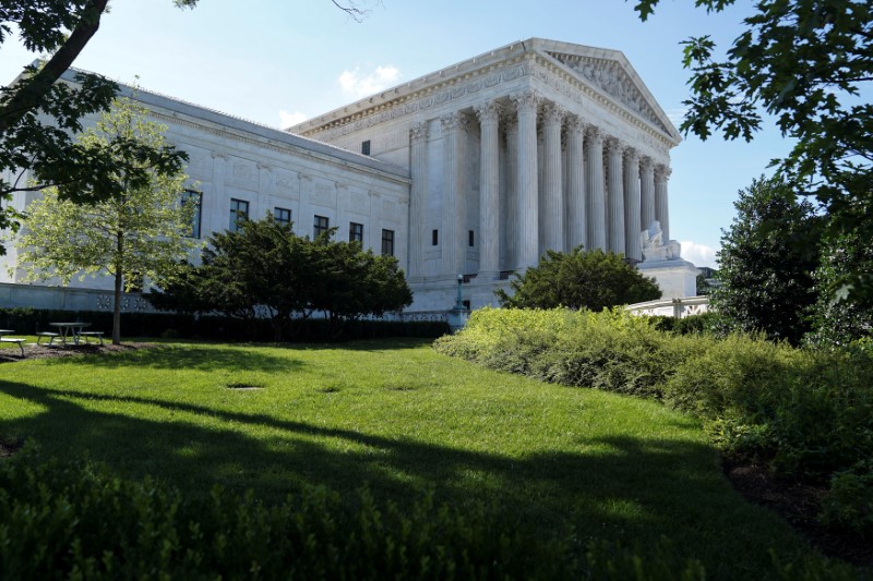 Trees cast shadows outside the U.S. Supreme Court in Washington